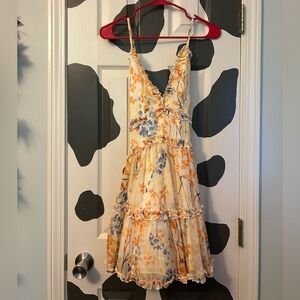 Hello Molly Floral Ruffle Dress in Cream and Orange